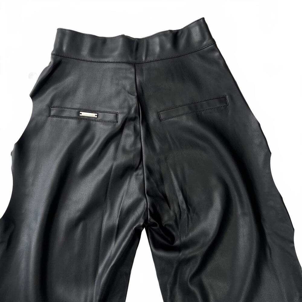 Maniere De Voir Vegan Leather Pants Womens 2 Black Cut Out High Waist NWT - Picture 5 of 9